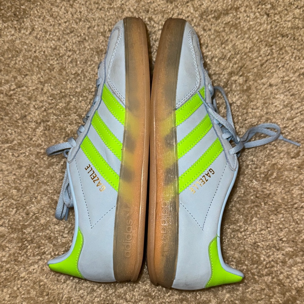 Adidas Gazelle Sneakers Sky Blue with Neon/Solar Green Accents size 7 - Picture 11 of 13
